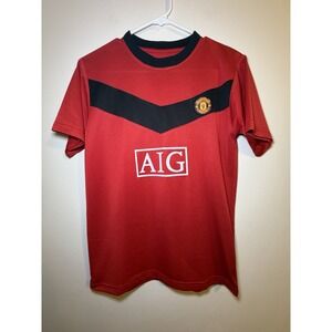 Manchester United AIG Red Short Sleeve Shirt Mens Sm Casual Soccer Jersey Shirt